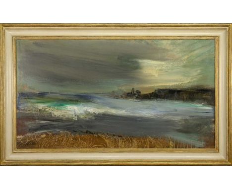 * JOAN EARDLEY RSA (SCOTTISH 1921 - 1963) CATTERLINE SEASCAPE REVISED TITLE: SEA, CLIFFS AND LIGHTHOUSE (EE143) see notes bel