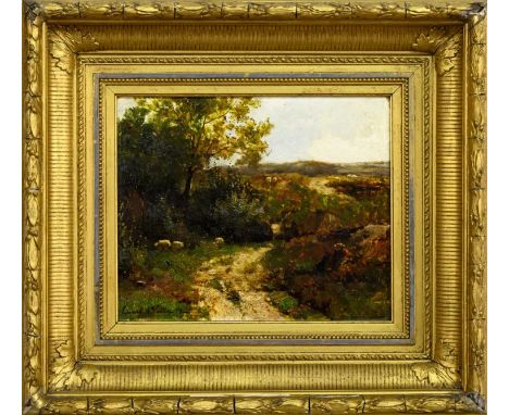 EDWARD ARTHUR WALTON RSA PRSW (SCOTTISH 1860 - 1922) RURAL PATH WITH SHEEPoil on canvas, signed and dated '79framedimage size