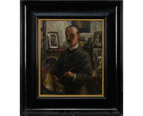 SIR JOHN LAVERY RA RSA RHA (IRISH 1856 - 1941) SELF-PORTRAIT: IN MY STUDIOoil on board, signed, titled and dated 1886framedim