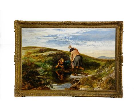 SIR GEORGE HARVEY PRSA FRSE (SCOTTISH 1806 - 1876) THE MOUNTAIN MIRRORoil on panel, signed and dated 1863, titled label verso