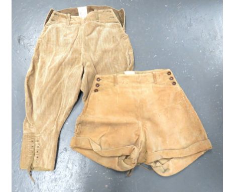 Pair Of WW2 Pattern Women's Land Army Corduroy Breeches Dated 1946 light tan corduroy, wide leg breeches. &nbsp;Lower calf wi