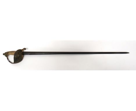 Unusual Possibly South American Navy Officer's Sword 32 1/4 inch, double edged sword with narrow central fuller. &nbsp;Etched