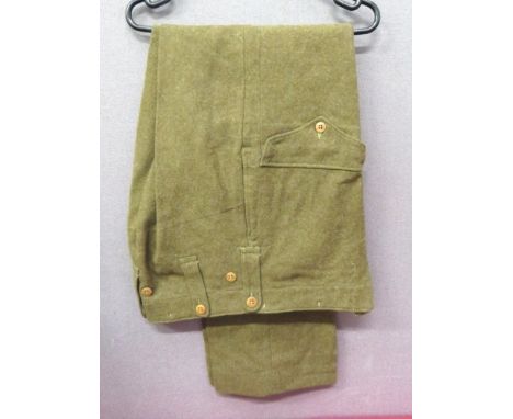 Pair Of WW2 Lease Lend American Produced Battledress Trousers Dated 1943 khaki, fine woollen, wide leg trousers. &nbsp;Right 