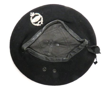 WW2 Dated Royal Tank Regiment Black Beret black woollen beret. &nbsp;Lower, black leather band. &nbsp;Large side vents. &nbsp