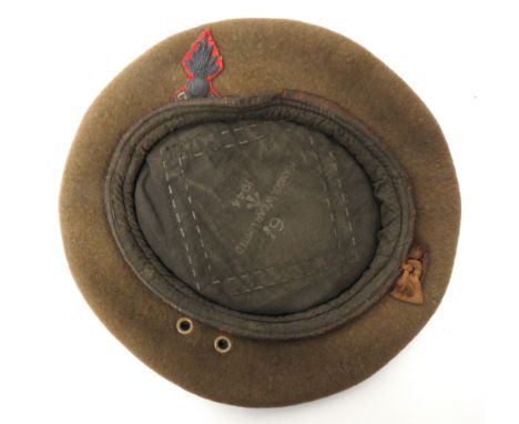 1944 Dated Royal Artillery Officer's Khaki Beret khaki woollen beret. &nbsp;Lower brown leather sweatband. &nbsp;Bullion embr