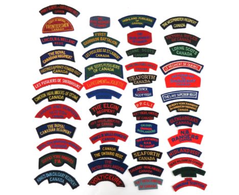 50 x Canadian Embroidery Shoulder Titles including The Lake Superior Regt ... First Garrison Battalion ... Calgary Highlander