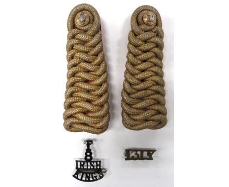 Pair Of 6th Inniskilling Dragoon Guards Officer Epaulettes And Other Items gilt, twisted cord, Cavalry pattern epaulettes. &n