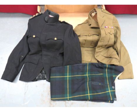 WW2 Gordon Highlanders Uniform Set consisting khaki, service dress doublet. &nbsp;Single breasted, open collar doublet. &nbsp