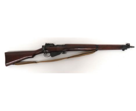 Deactivated Enfield No 4 MKI Service Rifle Dated 1942 .303, 25 1/4 inch, blackened barrel. &nbsp;Front sight with protective 