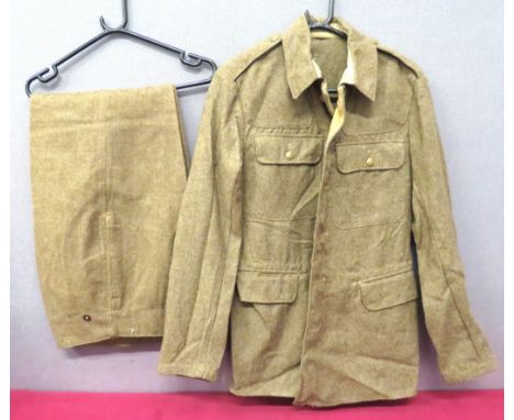 WW2 Dated Utility Pattern Service Dress Jacket Dated 1943 And Trousers khaki, woollen, single breasted, closed turn over coll