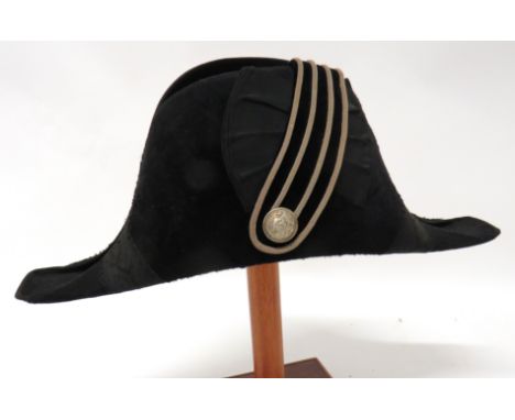 Post 1901 Lord Lieutenant's Bicorn Hat black beaver bicorn. &nbsp;Black, acorn decorated bands. &nbsp;The side with black sil