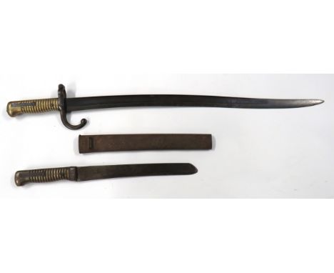 French M1866 Chassepot Bayonet 22 1/2 inch, single edged, yataghan blade with large fuller. &nbsp;Rear edge with maker's deta