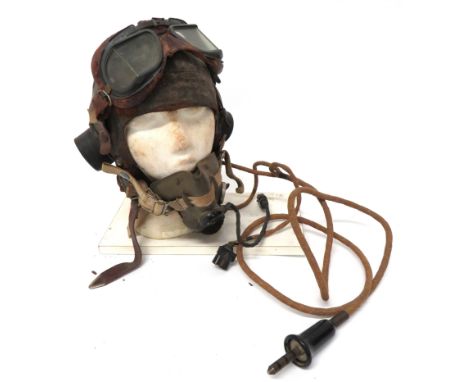 Royal Air Force C Type Helmet, Goggles And Mask Set consisting early pattern, C type flying helmet. &nbsp;Rubber cup ears com