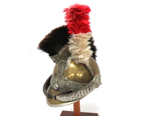 19th Century French Fire Brigade Brass Helmet brass crown, peak and rear brim, all with white metal edging. &nbsp;White metal