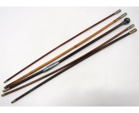 Five Various Military Swagger Sticks consisting silvered ball top, QC Kings African Rifles. &nbsp;Stick broken ... White meta
