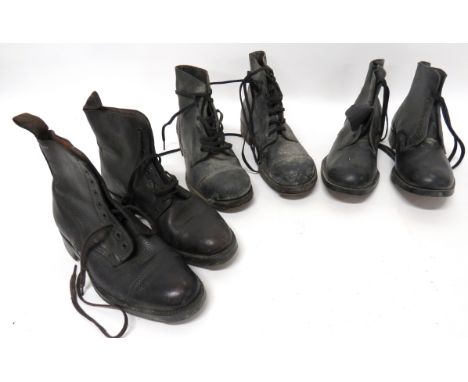 Three Pairs Of Black Leather Ammunition Boots consisting two pairs of Army issue, black leather boots with reinforced toe pan