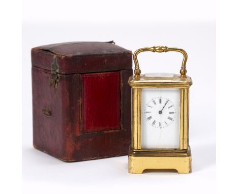 A. Dumas of Paris miniature carriage clock French, 19th Century, brass cased with white enamel dial, stamped to the back of t