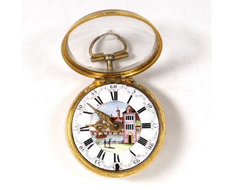 Georgian silver gilt pair cased pocket watch  the inside case with indistinct London hallmark, the outer case later, gilded m