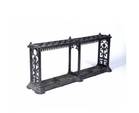In the manner of Coalbrookdale  large cast iron stick stand with foliate decoration, unsigned/unmarked, 140cm x 57cm x 24cm 