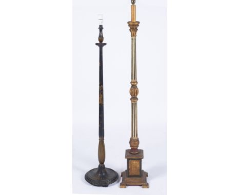 Painted standard lamp with Chinese figures, circa 1930, 128cm high and an Italianate standard lamp in the form of a large can