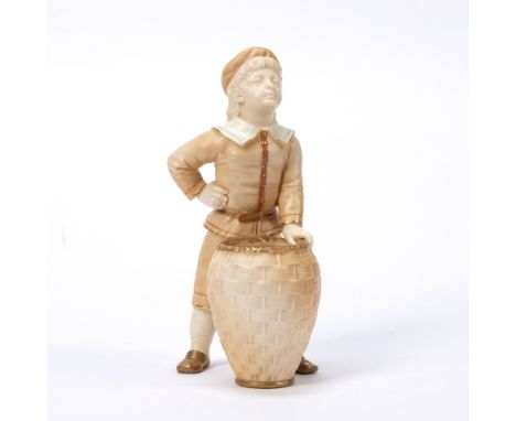 Royal Worcester figure of a boy with a basket date code for 1892, modelled by James Hadley in Kate Greenaway style, with a 'B