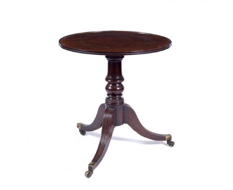 Mahogany tray top occasional table 19th Century, on tripod reeded supports, 66cm across x 75cm high Provenance: Long Court, R