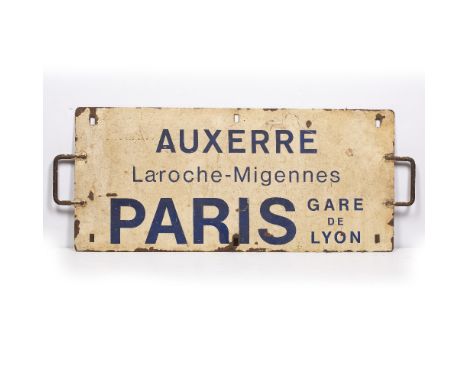 Gare De Lyon enamel sign marked Auxerre Laroche-Migennes Paris Gare De Lyon 79cm across Provenance: Long Court, Randwick, Glo