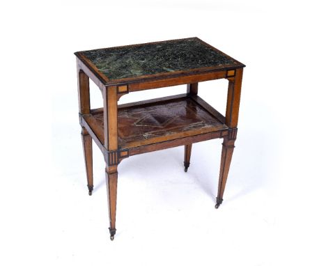 Marble and walnut side table Dutch, 18th Century with inlay to the supports and shelf, 60cm x 43cm, 72cm high Provenance: Lon