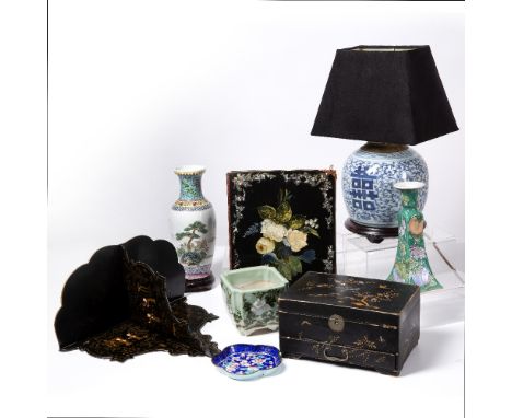 Collection of Chinese and other porcelain to include: blue and white ginger jar, later converted into a lamp base, a celadon 