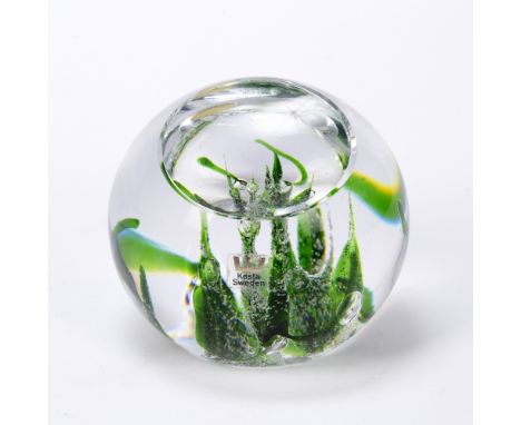 Vicke Lindstrand (1904-1983) for Kosta Boda glass sphere ornament, internally decorated with 'seaweed' decoration, engraved m