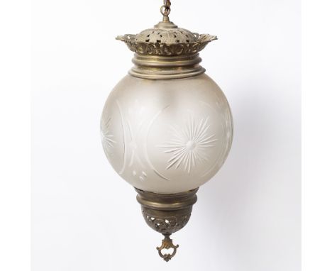 Large cut glass ceiling light with brass mounts, 45cm overall  Provenance: Long Court, Randwick, Glos