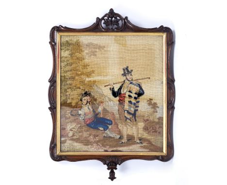 Victorian tapestry panel from a pole screen, 57cm x 78cm