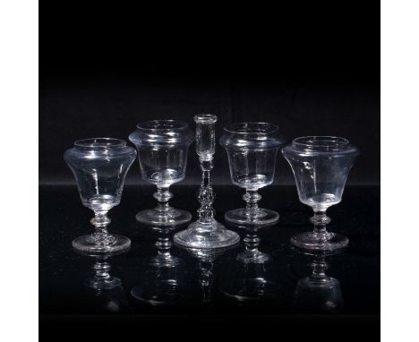 Glass taper stick English, 18th Century, 14.5cm and four other glasses, approximately 11.5cm