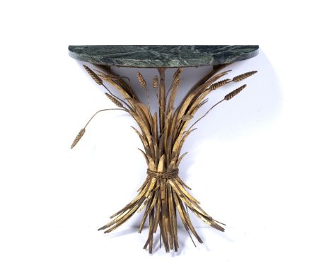 Gilt metal and marble console table of wheatsheaf form, 60cm across, 85cm high