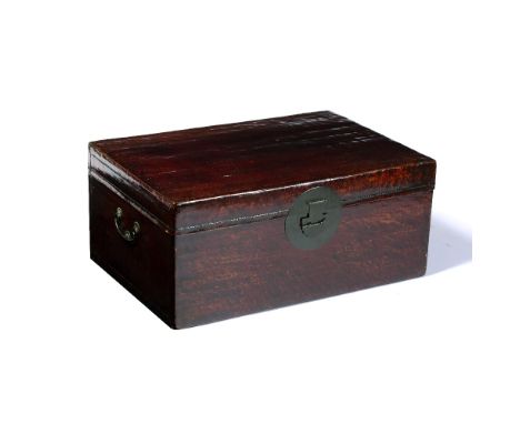 Painted leather trunk Chinese, with twin handles and locks, 80cm across, 55cm deep, 36cm high
