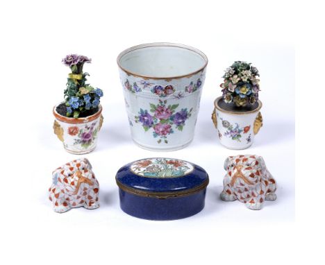 Samson porcelain bucket or pail  with floral and gilt decoration, a Samson gilt metal mounted trinket box, a pair of Japanese