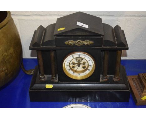 Victorian black slate architectural cased mantel clock