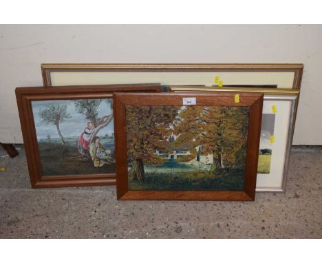 Mixed lot of pictures to include oil on board studies, a print of Wiveton church and others (5) 