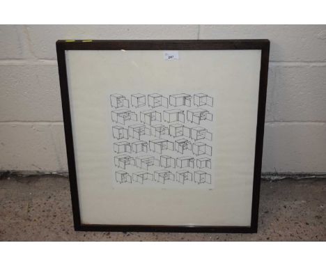 Modern print, kitchen cabinets, framed and glazed 