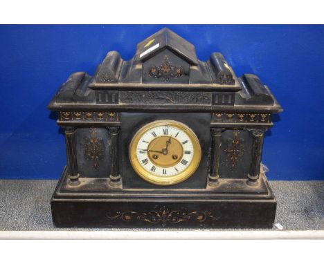 Victorian black slate cased architectural mantel clock