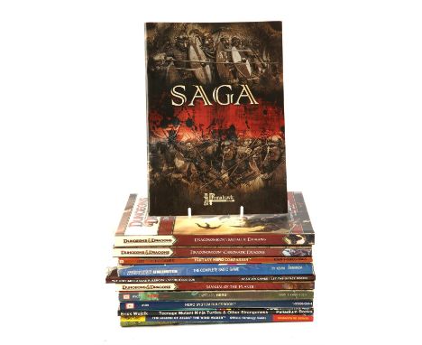 A collection of hardback and softback roleplaying and tabletop game rule books and guides, to include: Dungeons & Dragons Dra