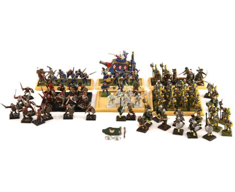 Empire of Man Collection. Warhammer. Including a Empire Steam Tank, white metal, made and partly painted. Three white metal c