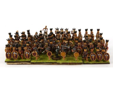 A collection of painted and unpainted plastic and white metal figures. Some Citadel Miniatures for Games Workshop. Some histo