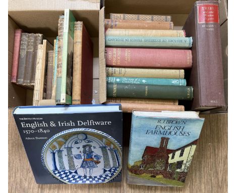 A collection of vintage and modern books to include English &amp; Irish Delftware by Aileen Dawson, Treen and other Wooden By