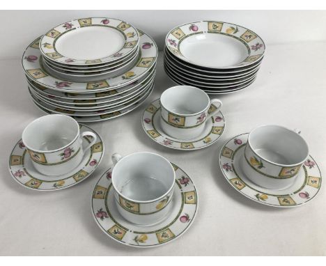 A quantity of modern ceramic dinnerware by Royal Norfolk, with floral &amp; fruit pattern. Comprising: 8 dinner plates, 8 bow