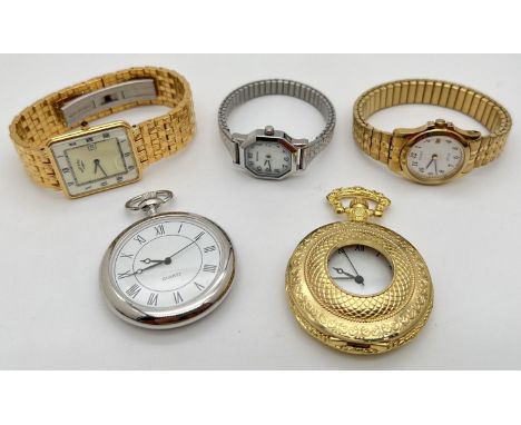 2 modern quartz pocket watches together with 2 ladies expanding bracelet wristwatches by Sekonda and Citizen and a men's wris