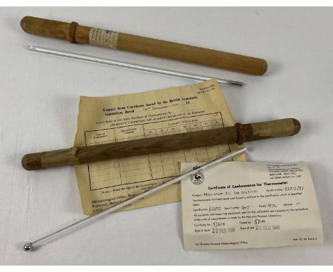 An antique thermometer by J. Hick, London. No. 58 Meteorological Office in original wooden case. Together with a Zeal Mat 202