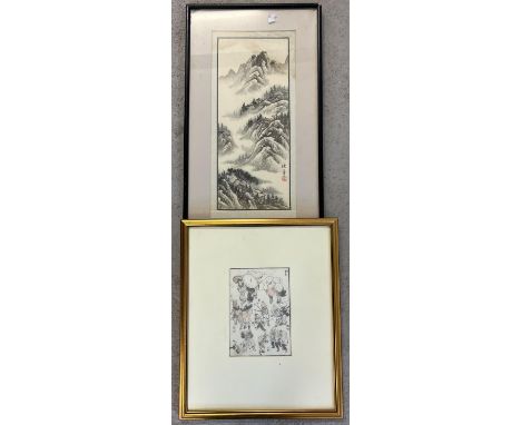 2 framed &amp; glazed oriental pictures. Guilt framed Japanese rice paper print together with a chinese water colour of a mou