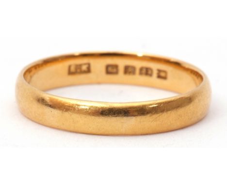 22ct gold wedding ring, plain polished design size J/K, 2.3gms