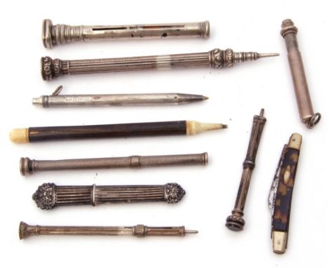 Mixed Lot: silver Morden &amp; Co telescopic pencil, the finial with carved intaglio, an engine turned Morden &amp; Co pencil